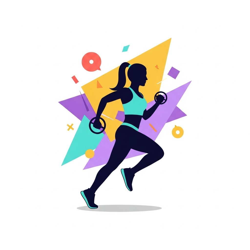 운동하는 여성의 역동적인 실루엣을 담은 피트니스 컨셉 일러스트레이션