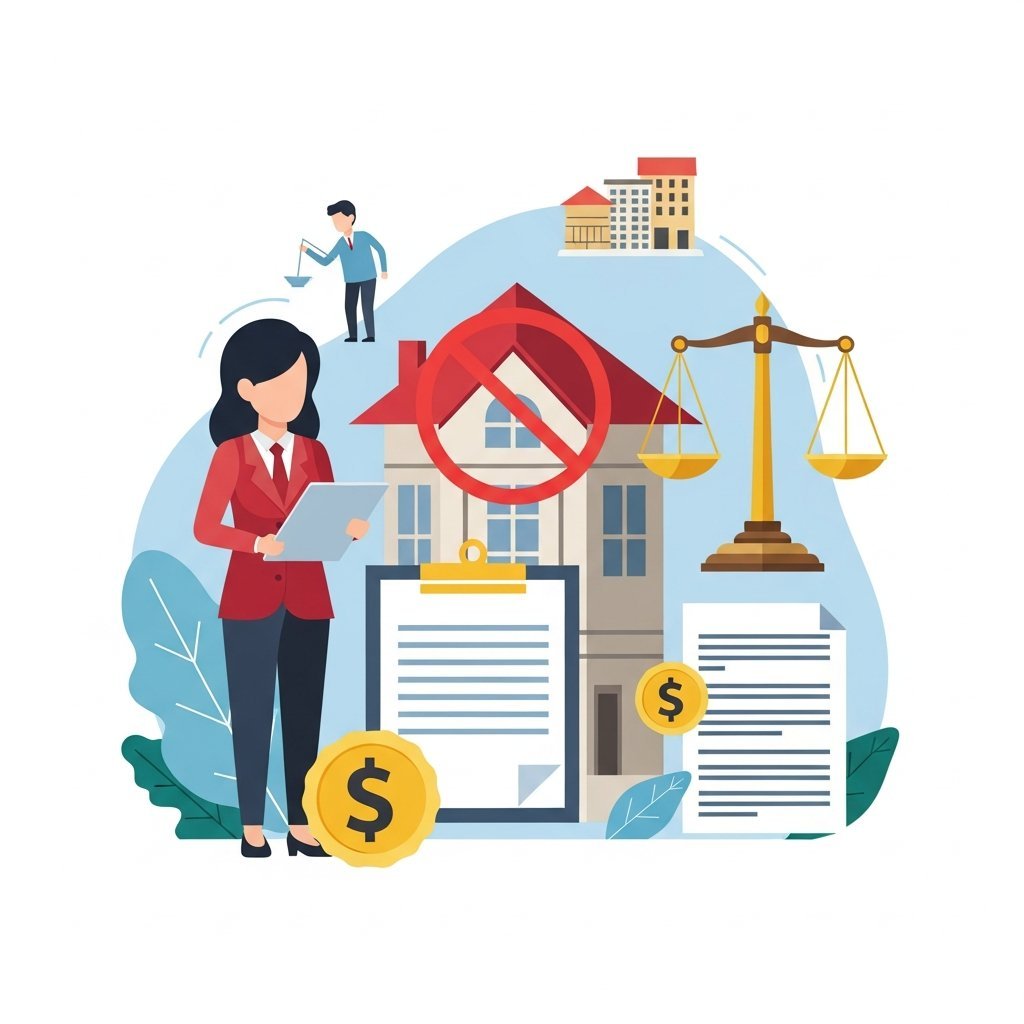 부동산 규제와 법적 분쟁을 표현하는 일러스트레이션