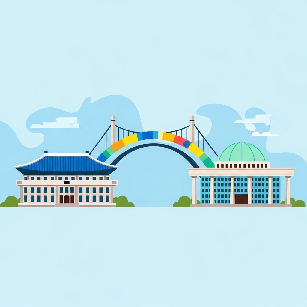 청와대와 국회의사당을 연결하는 가교를 상징하는 다이어그램
