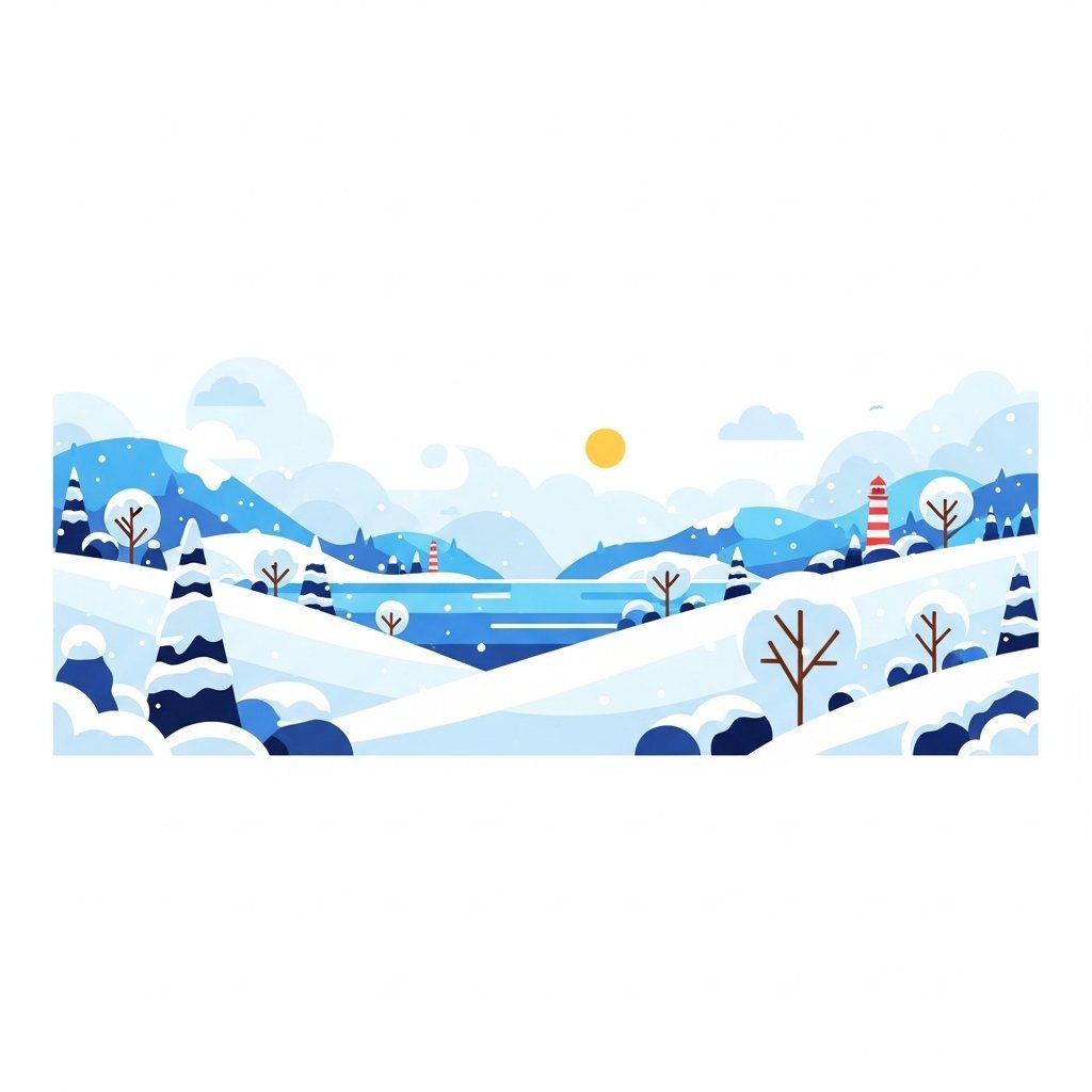 서해안 지역 눈 내리는 풍경을 표현하는 겨울 일러스트레이션